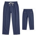 thumbnail image 5 of Jerdar Men's Linen Pants Elastic Waist Drawstring Multi Pockets Straight Leg Solid Color Lightweight Breathable Casual Summer Beach Vacation Trousers, 5 of 7
