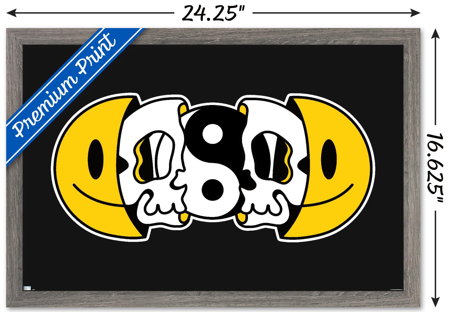 Yin Yang Smile Face Skull Wall Poster, 14.725" x 22.375" Framed