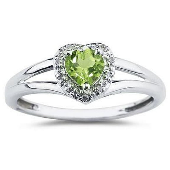 SZUL Women's Heart Shaped Peridot and Diamond Ring
