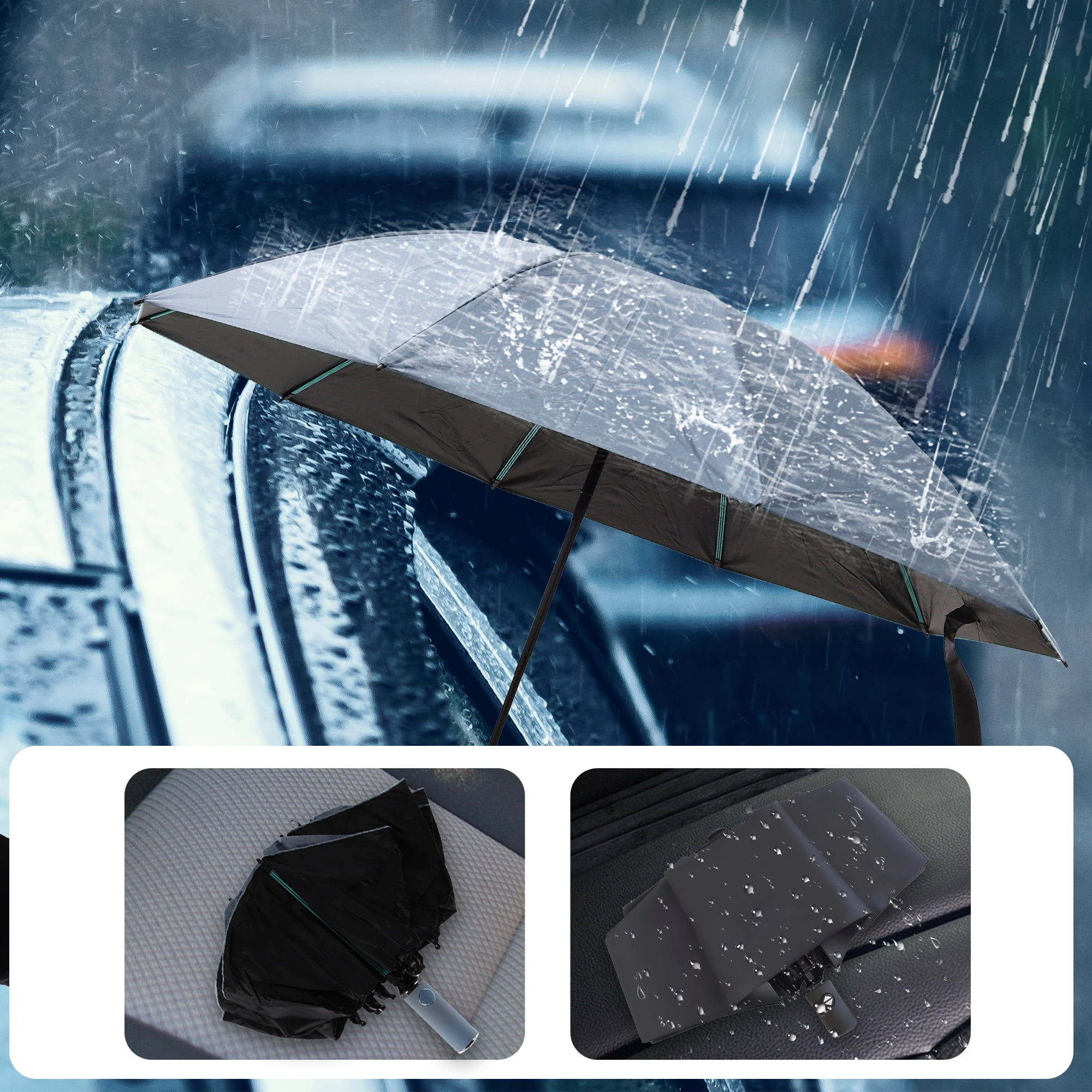 Unique Bargains Portable Windproof Folding Inverted Umbrella with Cover Blue