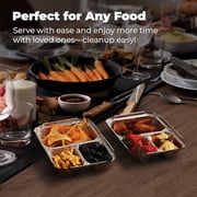 Fit Meal Prep 50 Pack 3 Compartment 8.5 x 6.5 x 1.5 Rectangular Disposable Aluminum Foil Pan Take Out Food Containers with Flat Board Lids, Hot Cold Freezer Oven Safe