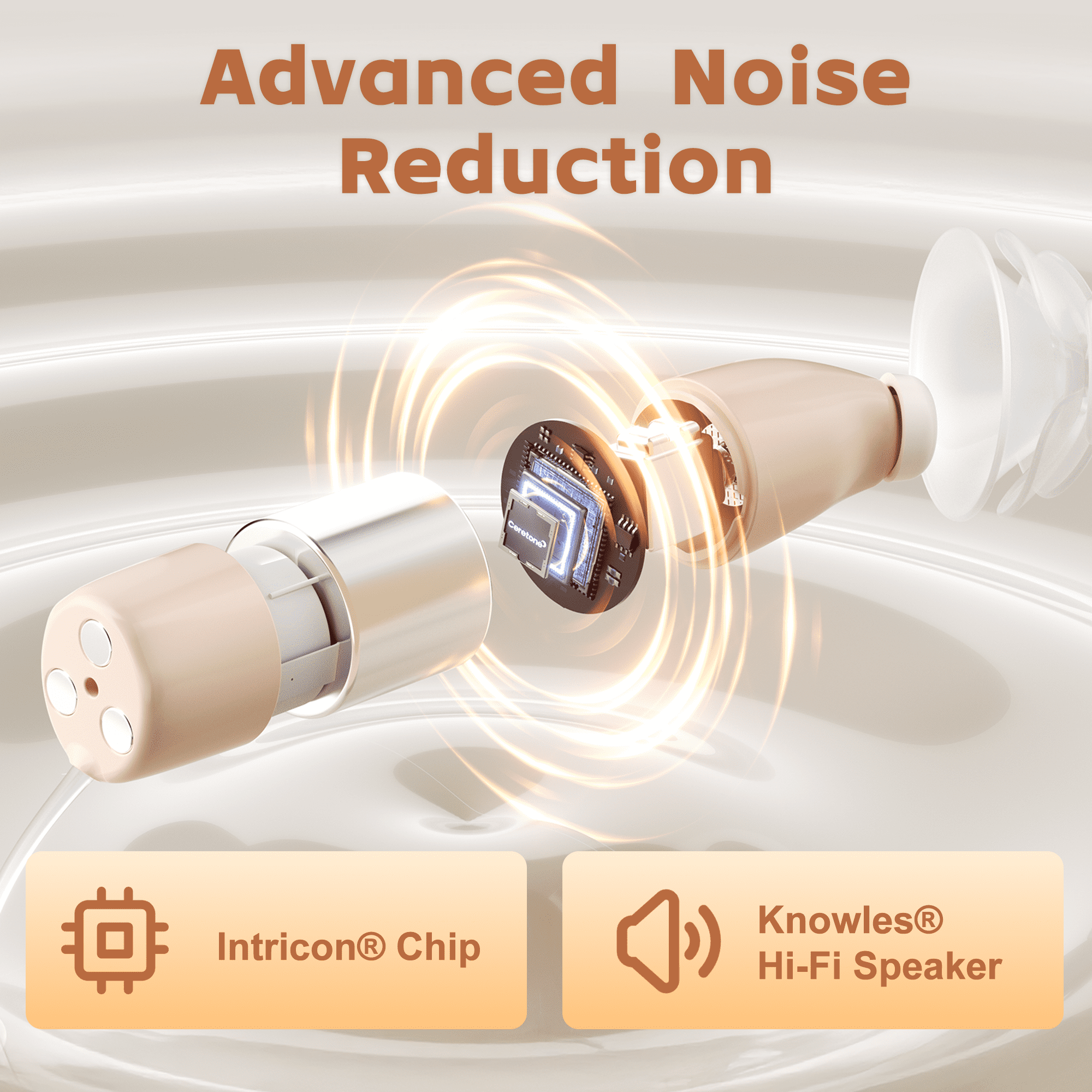 Ceretone Core One Pro Hearing Aids for Seniors Rechargeable with Intelligent Noise Reduction, Adults Hearing Amplifiers for Hearing Loss, Hearing Amplifiers with Magnetic Charging Case, Beige