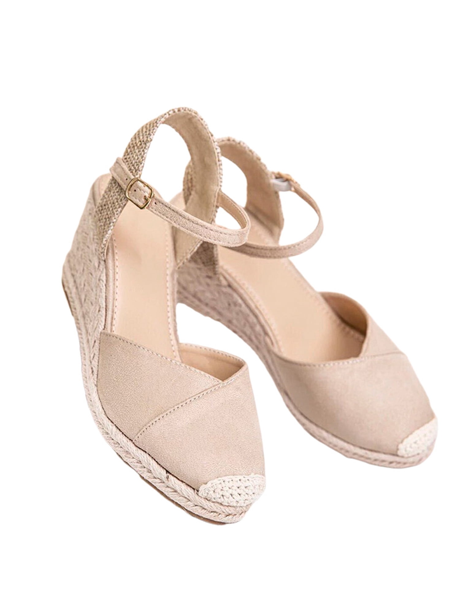 womens closed toe ankle strap buckle slingback wedge sandals