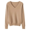 thumbnail image 4 of Splozh Long Sleeve Crop Tops for Women Sweaters V Neck Sweaters for Women Light Sweaters for Women Long Sleeve Soft Knitted Pullover Blouse Gold,M, 4 of 4