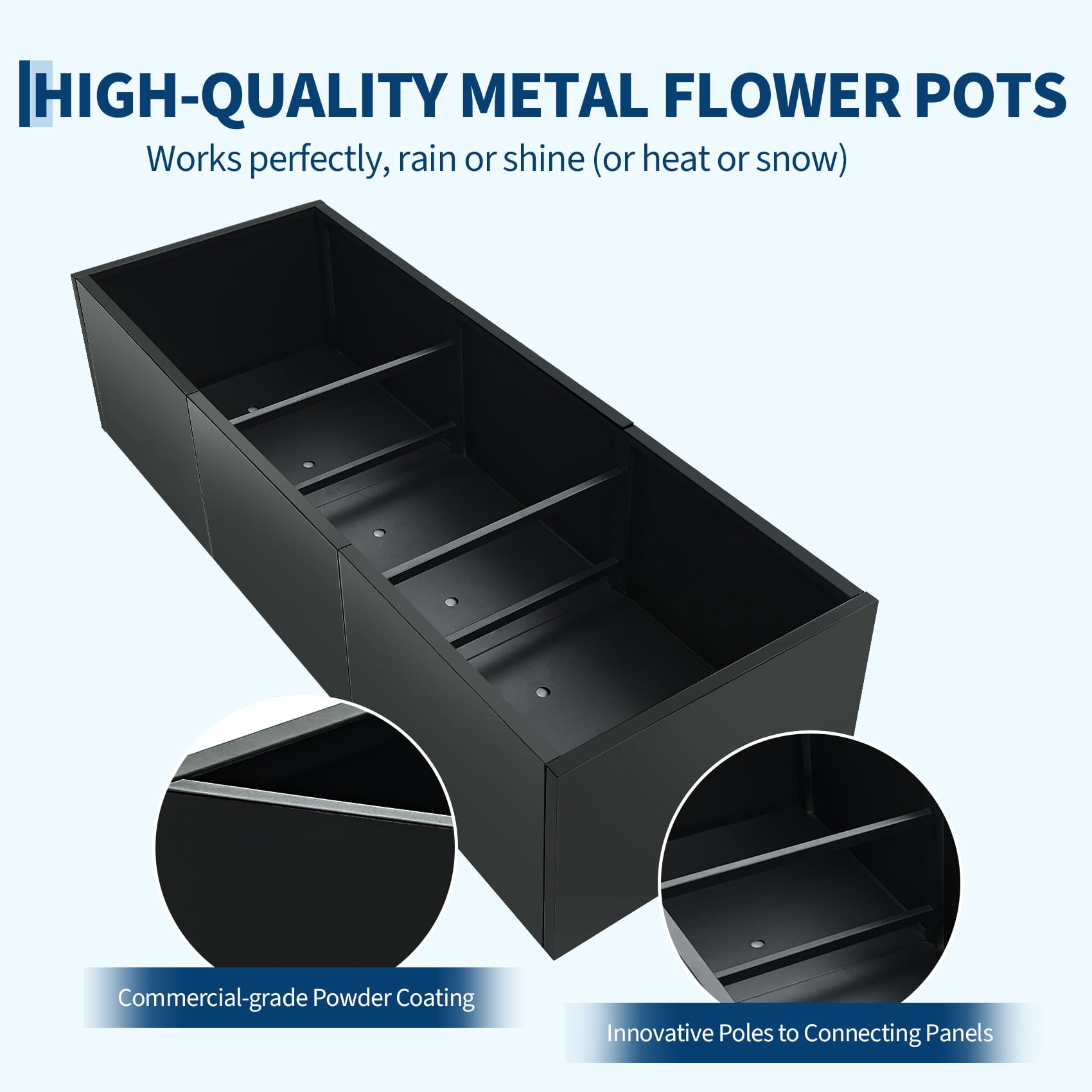 Extra Long Metal Planter Box with Drainage Holes，Home Outdoor Raised Garden Bed, Heavy Duty Steel Rectangular Planter