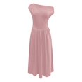 thumbnail image 4 of Vestido largo informal liso con hombros descubiertos y bolsillos, poliéster spandex, corte holgado, tallas S-XL, 4 of 4