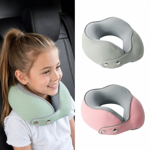 JIYE Home Kids Memory Foam Travel Neck Pillow, U-Shaped Car and Airplane Pillow for Ages 6-12, 8.7 x 9.4 x 3.5 in