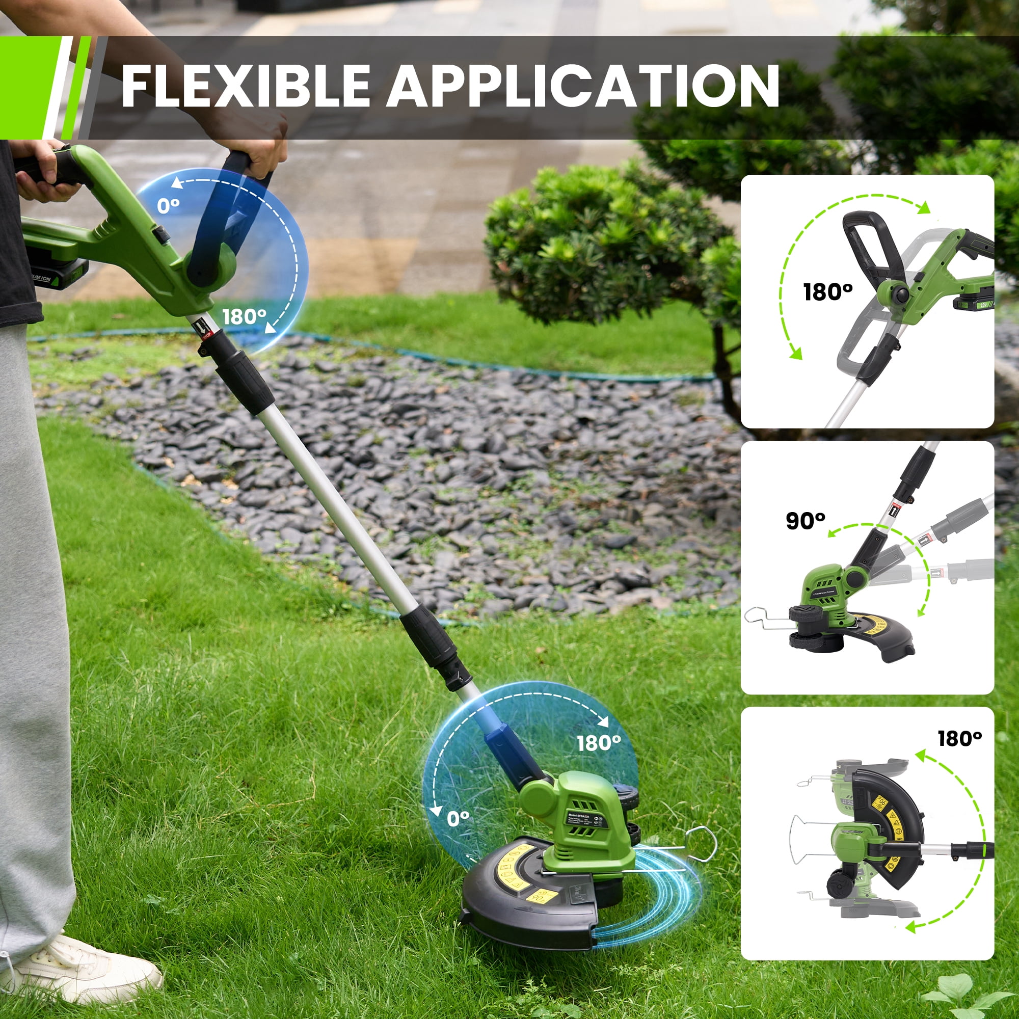 TACKLIFE 20V 12" Cordless String Trimmer & Edger, Handle Adjustable Weed Eater  Grass Trimmer with 3 lines, 2.0Ah Battery & Charger, Auto Line Feed,Green