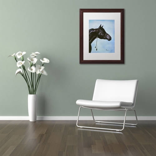 Trademark Fine Art 'Black Arabian' Canvas Art by Jenny Newland, White Matte, Wood Frame