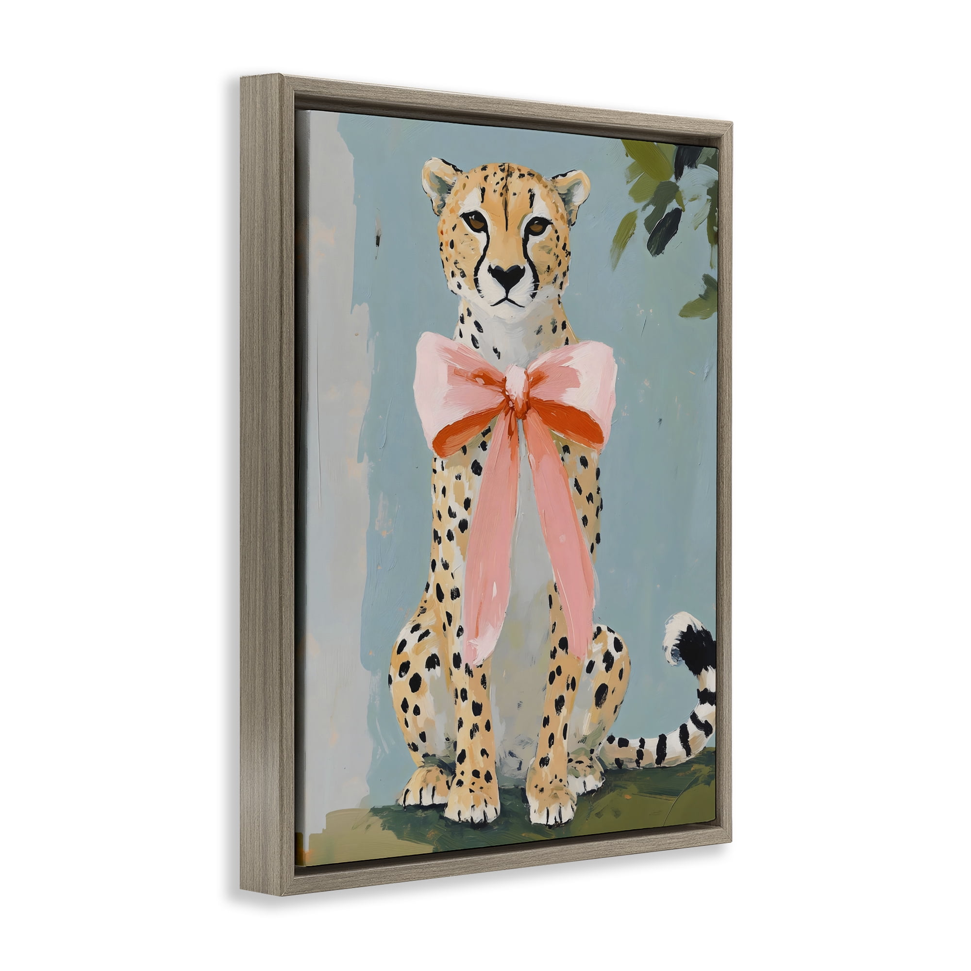 Stupell Industries Cheetah with Big Pink Bow Brown Framed Floater Canvas Wall Art, design by The Prints Vibe
