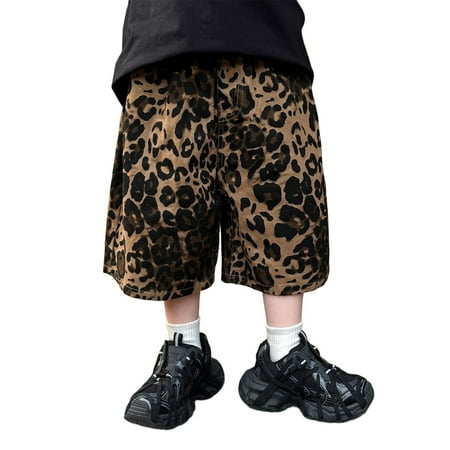 RUTAYY Toddler Boys Kids Loose Leopard Print Shorts Soft Elastic Band Middle Pants Pull On Cargo Shorts Trouser Cozy Infants Pants