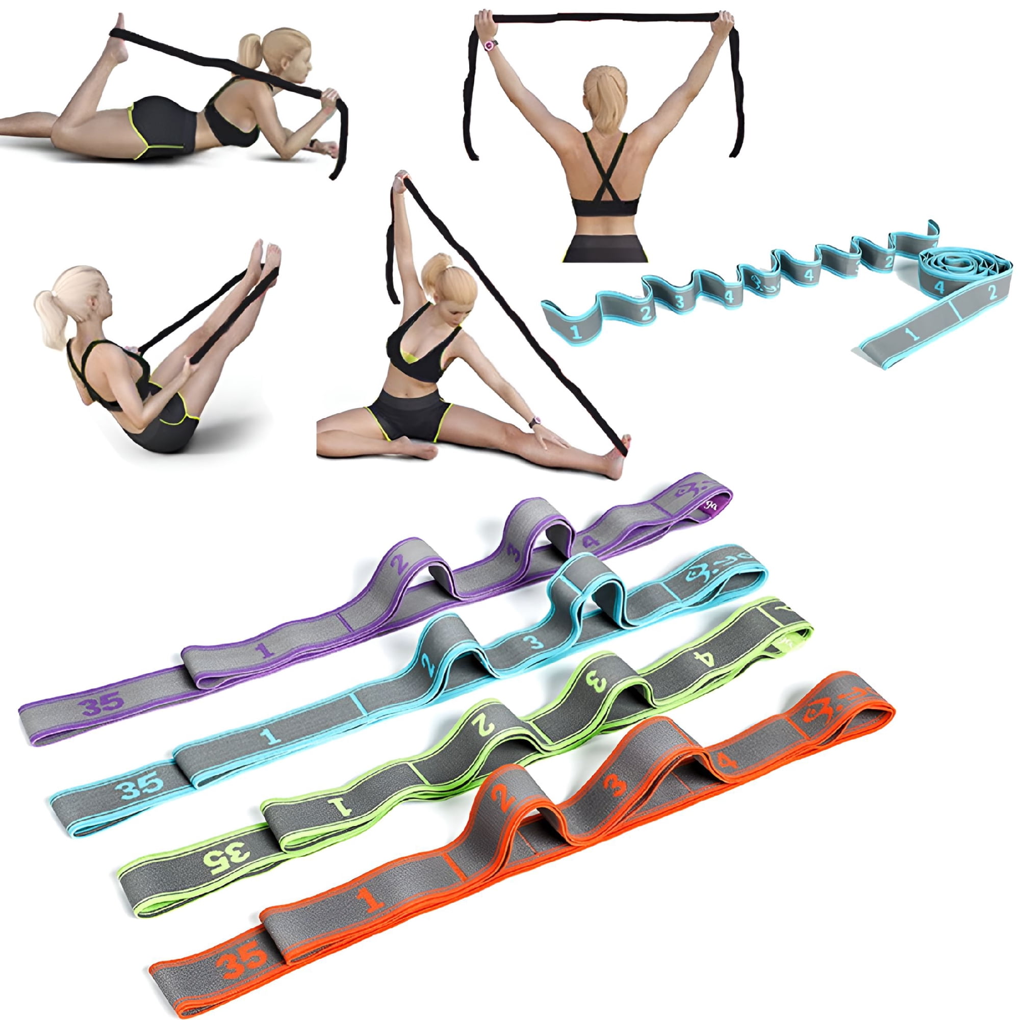 BESTSKY 2026 New Stretch Band Strap,Elastic Exercise Stretching Band with 9 S for Yoga Physical Therapy Dance Workout Fitness,Stretch Assist - Light Resistance Band for Strength Flexibility Training