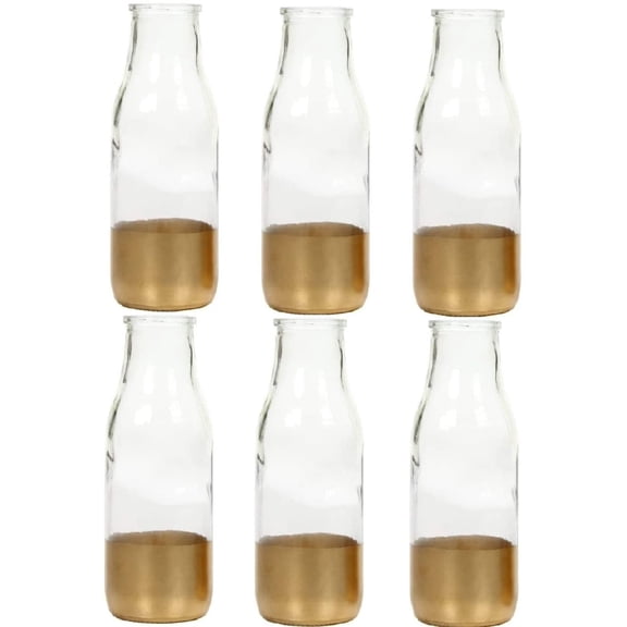 Hosley Set of 6 Pcs, Large Glass Vase for Flowers, Clear and Gold Vases in Bulk, Vintage Vases for Centrepieces, 6.75 Inch Glass Vase for Rustic Wedding Decorations, Spa