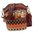 thumbnail image 2 of Bolso de Hombro Bordado Jinwen Estilo Bohemio Bolso de Cubo Vacaciones Café, 2 of 8