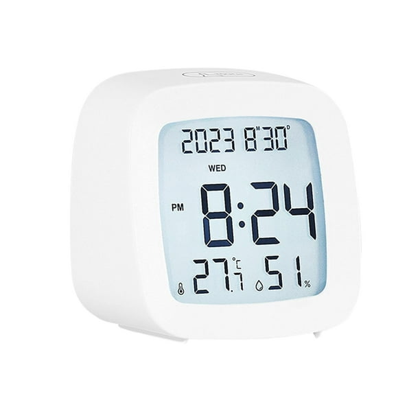 Pequeño reloj despertador digital, reloj de noche portátil, 8,2 x 4,7 x 8 cm, con retroiluminación y temperatura para escritorio de oficina, versátil Blanco mayimx Reloj despertador digital