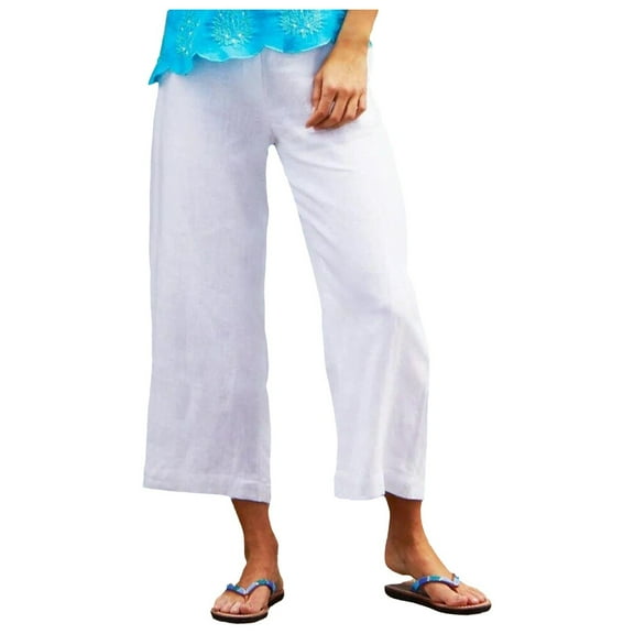 IDALL Capri Pants for Women Linen Pants Women Women Solid Color Cotton And Linen Loose Casual Wide Leg Cropped Trousers Wide Leg Pants Woman Baggy Pants White L