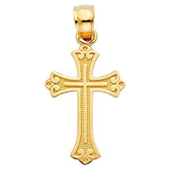 14K Yellow Gold Tiny Cross Pendant - Religious Charm - High Polish Finish Spiritual Symbol - Elegant Fine Jewelry for Birthday, Easter, Christmas & for All Occasions