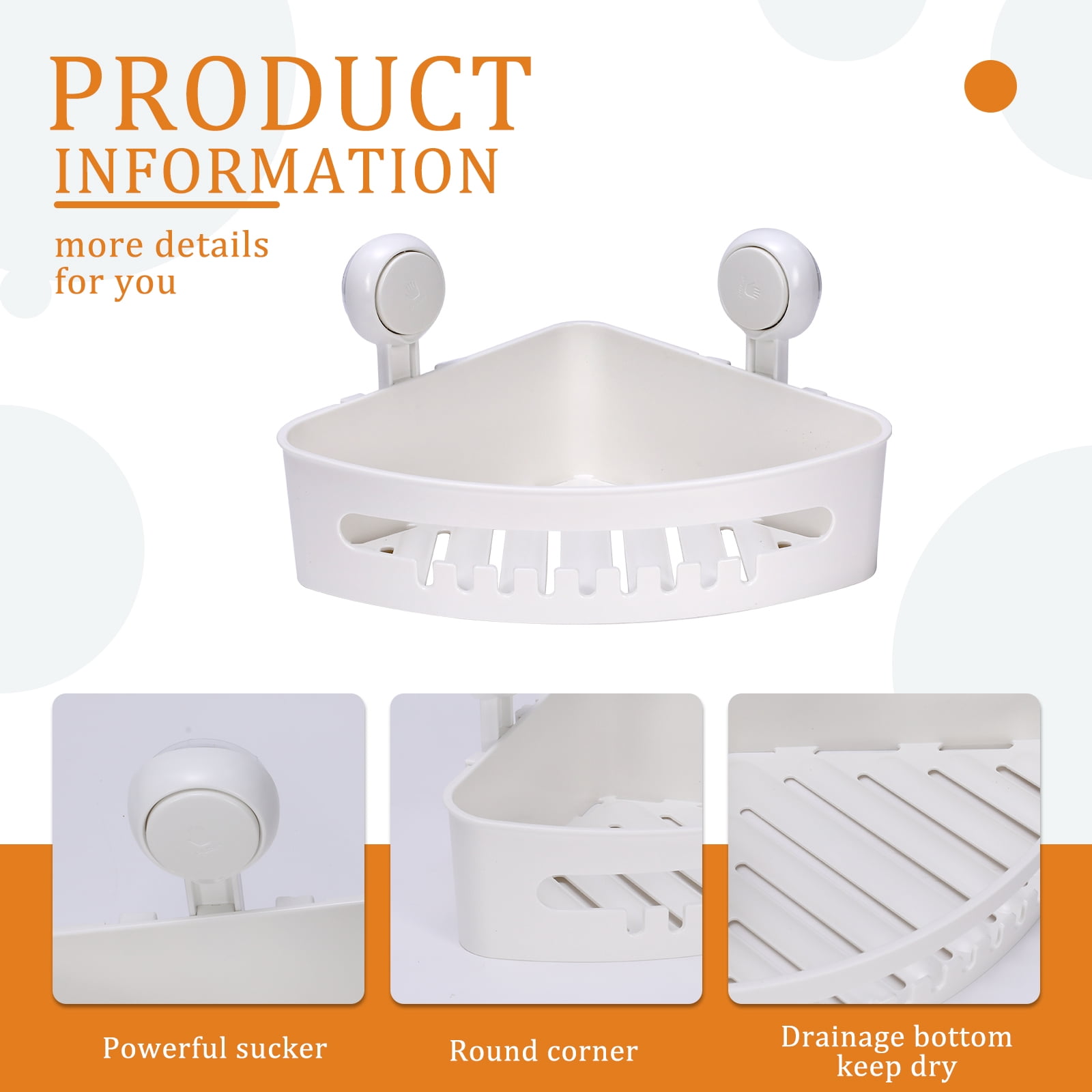 Pethiy Corner Bath Toy Organizer with Suction Cups & Drainage Holes, Space-Saving Bath Toy Storage Basket for Kids’ Bathroom (White)
