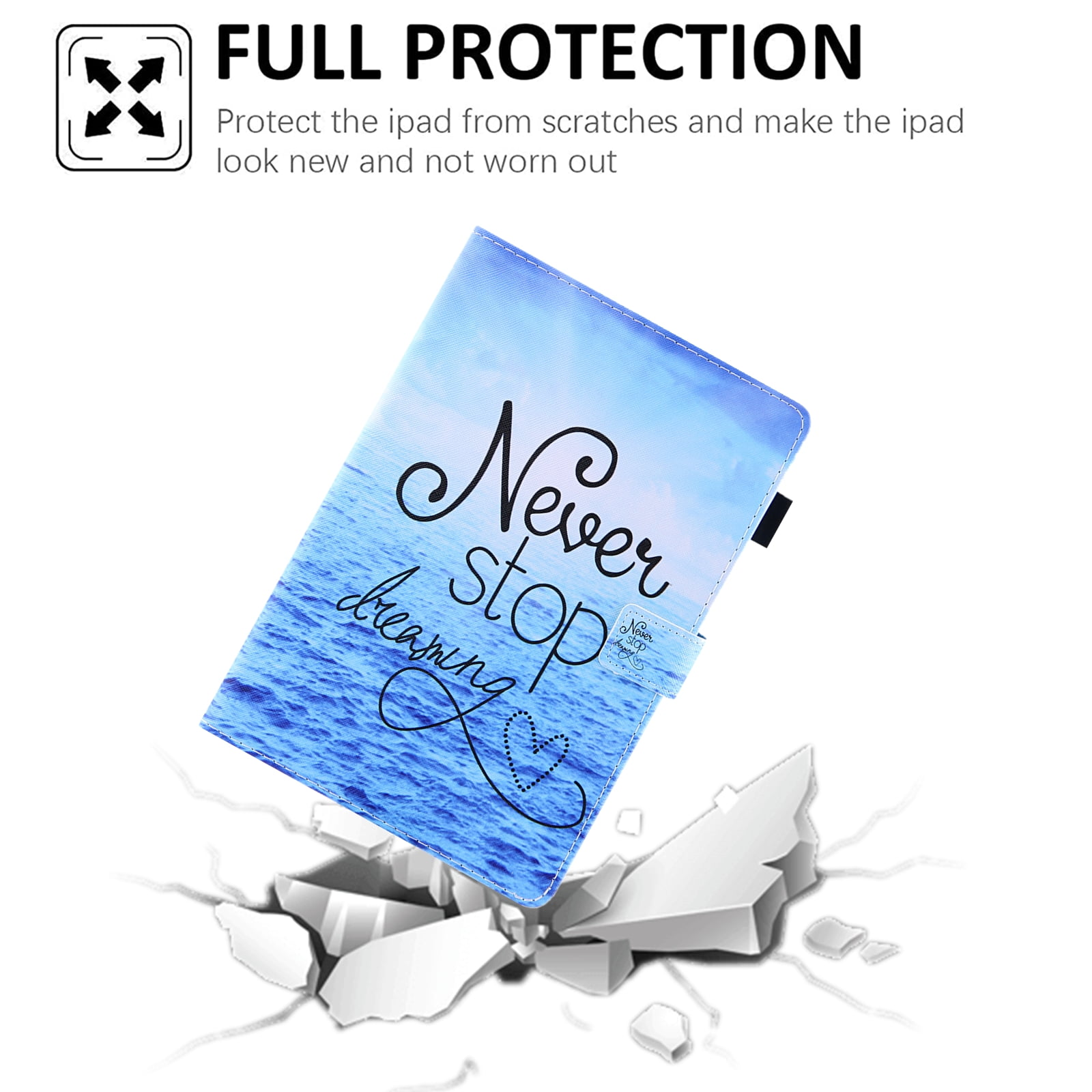 Allytech for Apple iPad 10th Generation 10.9" Case 2022 with Stand Pencil Holder Card Pockets [Auto Wake/Sleep] Slim PU Leather Magnetic Smart Folio Wallet Soft TPU Shockproof Cover, Blue Sea Beach