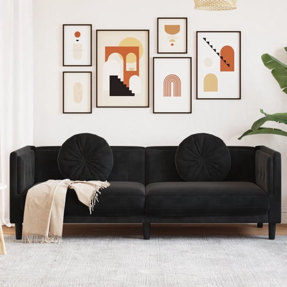 Casafoyer Sofa with Cushions 3-Seater Black Velvet