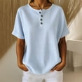 thumbnail image 2 of Xiaoxatg Womens T Shirts, Casual Solid Color Button Front Short Sleeve Top with Striped Detail for Everyday Wear Womens T-Shirts Light Blue XXXL, 2 of 5