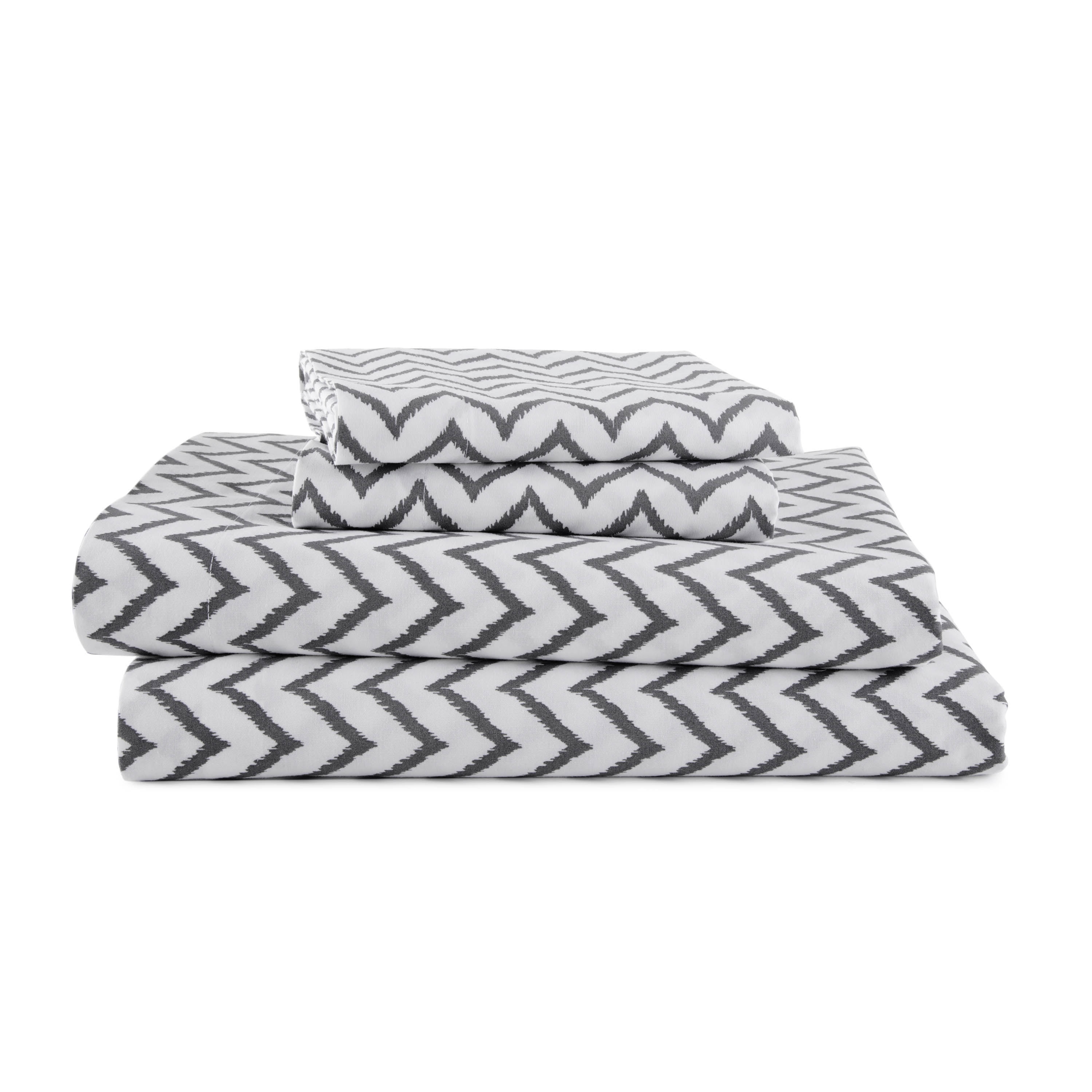 Soft Lightweight Brushed Cotton Blend Bed Sheet Set – 4-Piece Queen – Chevron