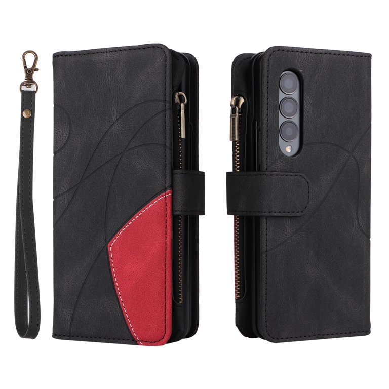 Pu Leather Wallet Case For Samsung Galaxy Z Fold 5 With Wrist Strap Card  Slots Stand Flip Protective Cover