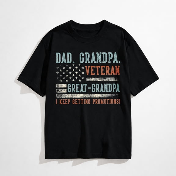 Dad Grandpa Veteran Great Grandpa USA Flag Graphic T-Shirt, Papa Casual Tee