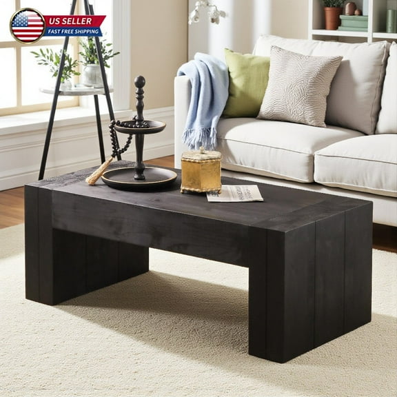 Hassch 49" Modern Rectangular Coffee Table, Farmhouse Accent Center Tea Table for Living Room, Home Decor, Black