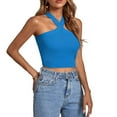thumbnail image 5 of Vmvidoty Womens Criss Cross Halter Sweater Vest Tops Summer Sleeveless Pullover Casual Lightweight V Neck Knit Tank Top Blue XXL, 5 of 8