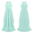 thumbnail image 2 of inhzoy Kids Girls Chiffon Flower Girls Dress Sequins Halter Neck Bridesmaid Wedding Evening Party Gowns Maxi Formal Dress Mint Green 8, 2 of 5