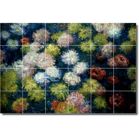 Ceramic Tile Mural-Claude Monet Flowers Shower Tile Mural 7. 25.5" w x 17" h using (24) 4.25 x 4.25 ceramic tiles