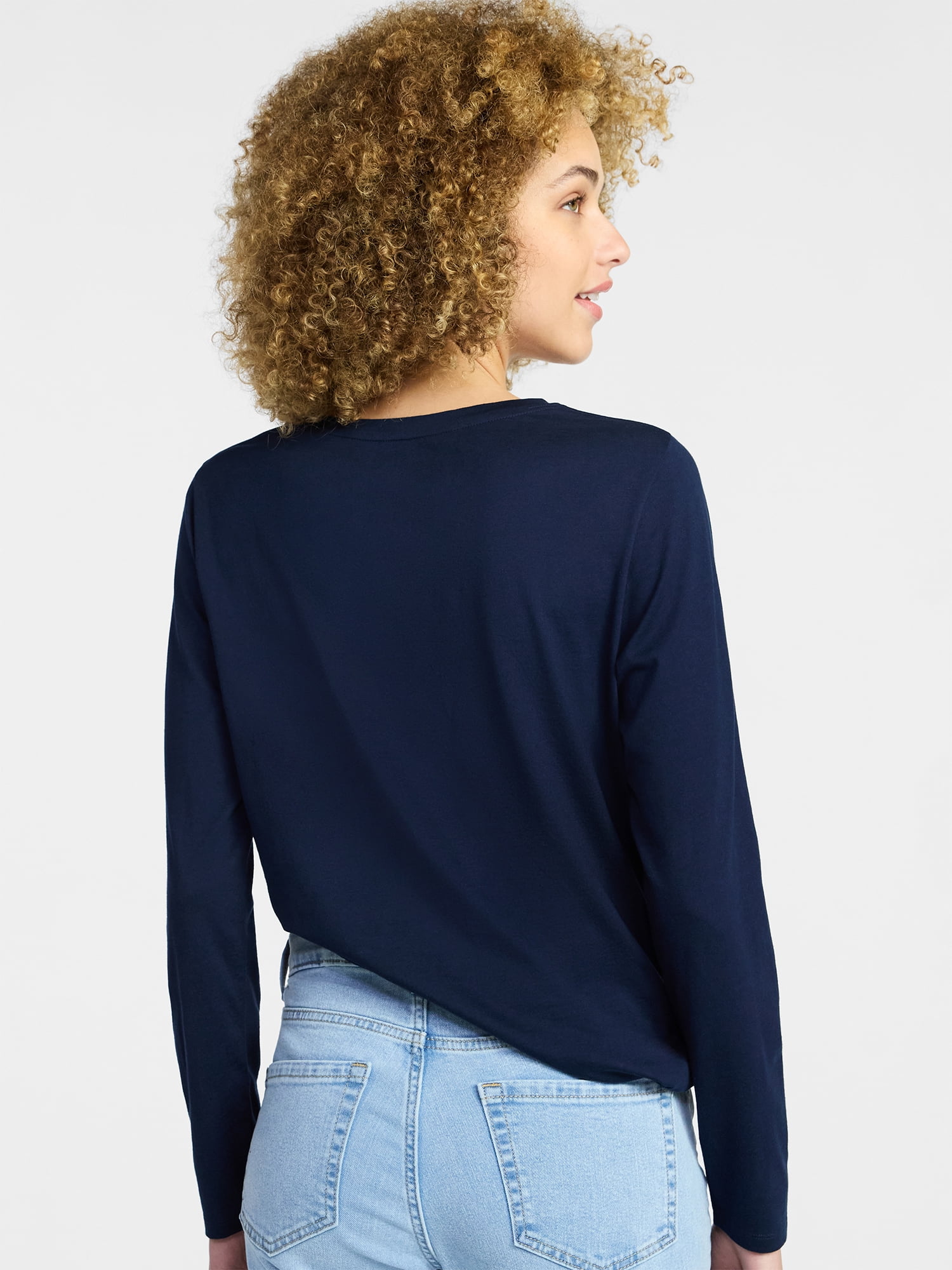 Time and Tru Women's Crewneck Tee with Long Sleeves, Sizes XS-XXXL