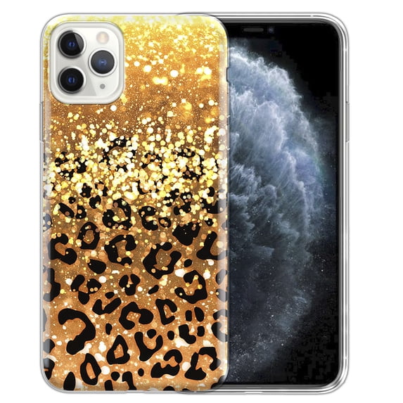 FINCIBO Soft TPU Clear Case Slim Cover for Apple iPhone 11 Pro Max 6.5" 2019 (NOT FIT iPhone Pro 5.8 inch or Apple iPhone 11 6.1 inch), Gold Glitter Sparkle With Black Yellow Glitter Leopard