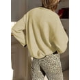 thumbnail image 4 of SHEWIN Womens Sweaters Leopard Bow Split Cuffs Long Sleeve Fall Winter Sweater Casual Loose Contrast Trim Crew Neck Knit Pullover Tops, 4 of 6