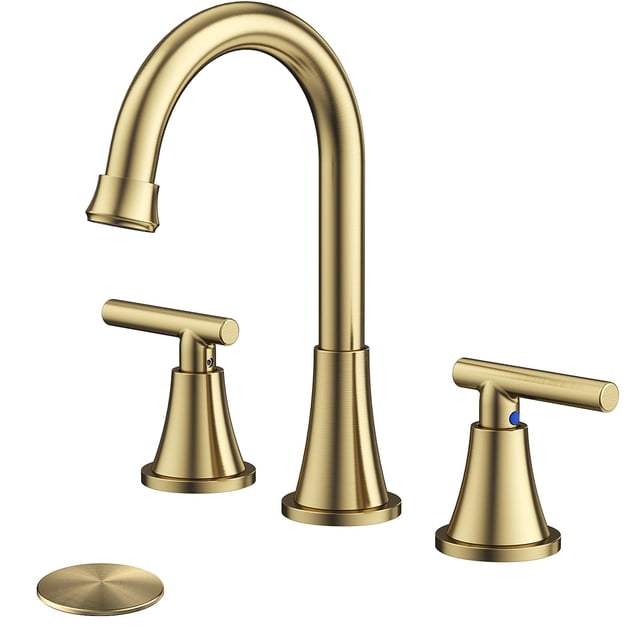 Grifo de baño Hurran en oro cepillado con 3 orificios y desagüe desplegable