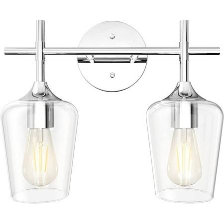 

Bathroom Light Fixtures 2-Lights with Clear Glass Modern Wall Mount Lighting Industrial Farmhouse Bathroom Vanity Lights Wall Sconce Chrome