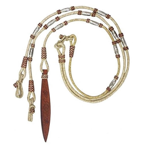 Showman Braided Natural Rawhide Romal Reins w/ Leather Popper