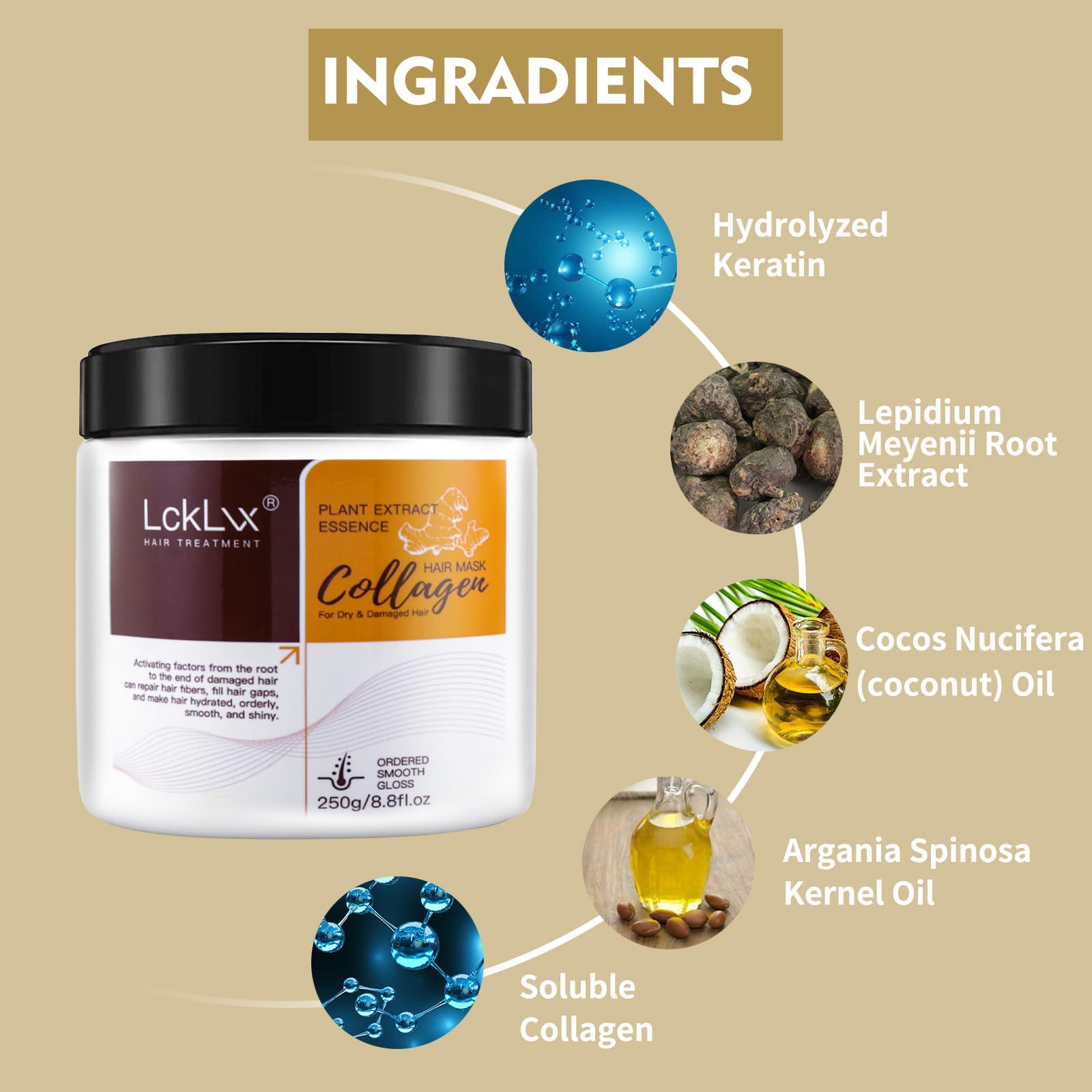 Karsell Collagen Hair Mask for Damaged Hair, Deep Repair Oil Treatment for Curly or Straight Thin Fine Hair (8.8 Fl.oz / 250ml) C30
