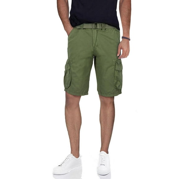 RAW X Mens Belted Double Pockets Cargo Shorts