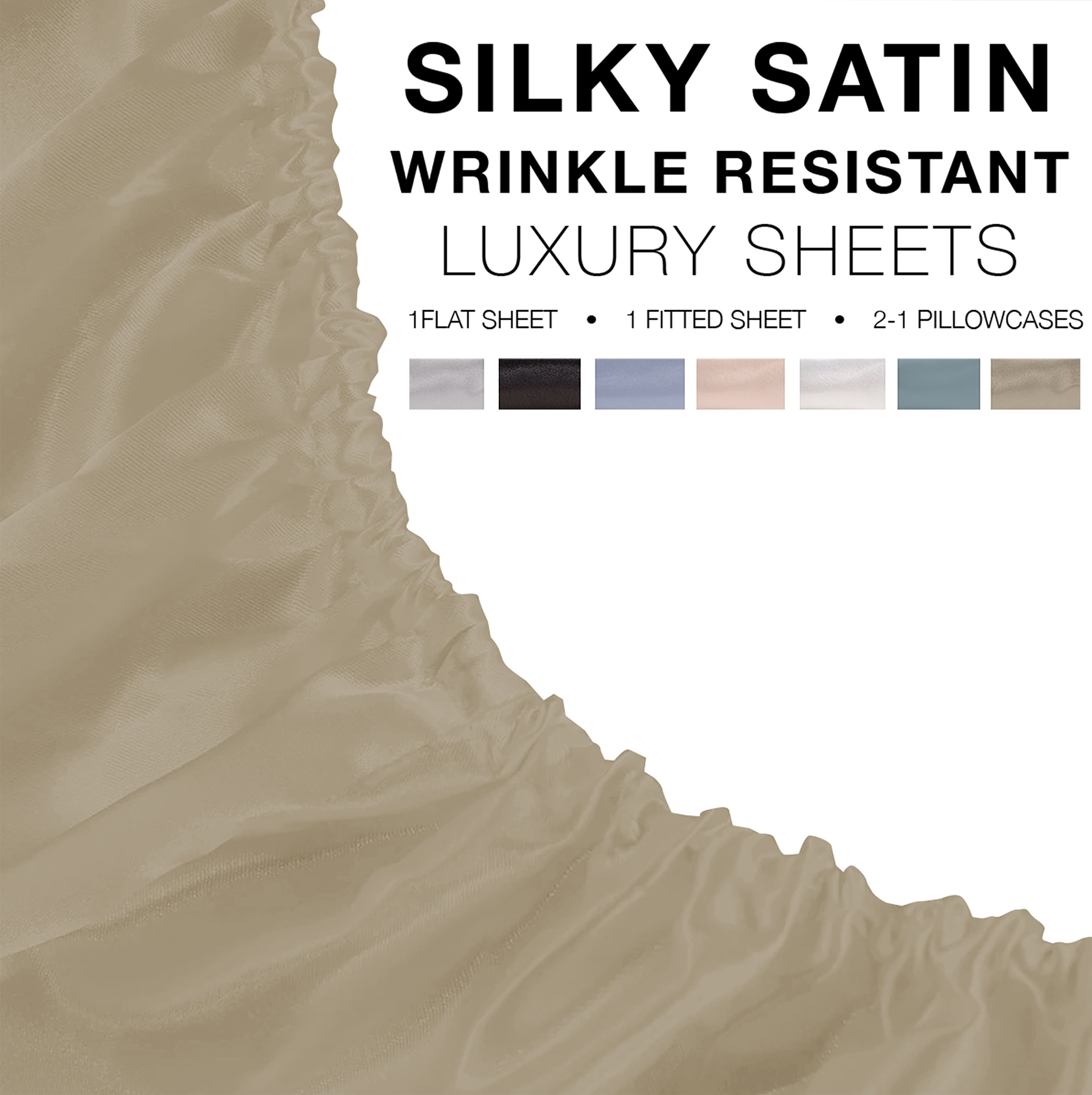 Satin Radiance 230 Thread Count Brown Polyester Sheet Sets, Queen, (4 Pieces )