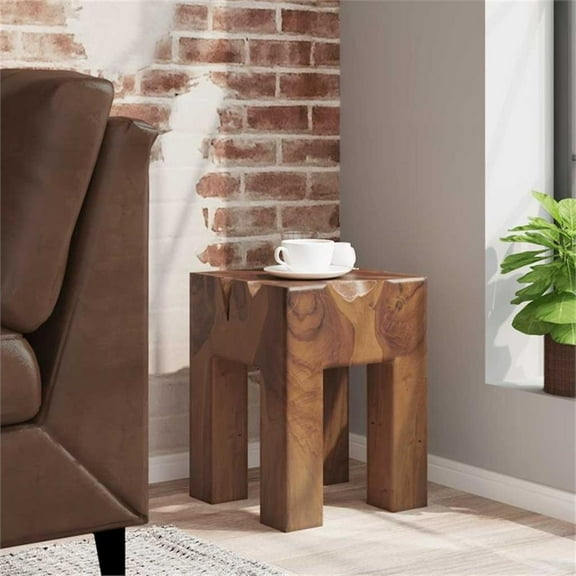 Pemberly Row Classic/Traditional Solid Teak Square Stool Wood in Brown
