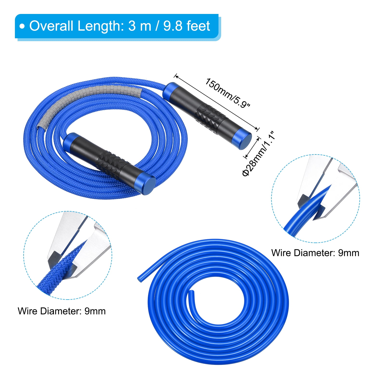 Uxcell Weighted Jump Rope 0.9LB Workout Speed Skipping Rope 9mm Fabric Cotton & 9mm Solid Rope Blue