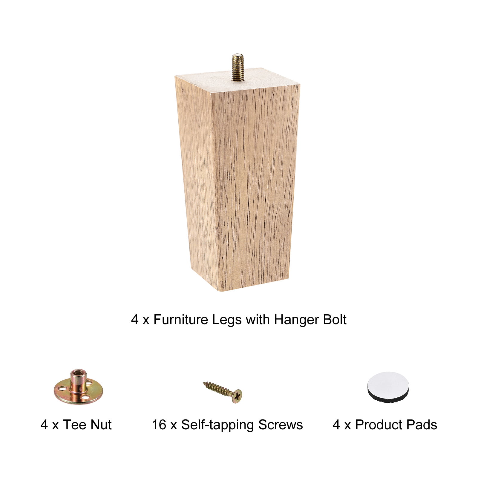 Unique Bargains Wooden Square Tapered Furniture Legs for Sofa and Couch Wood 150mm Height
