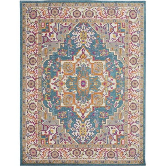 7 x 10 ft. Teal & Pink Medallion Area Rug
