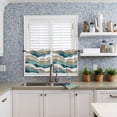 thumbnail image 3 of 36 Inch Long Tier Curtains for Kitchen, Turquoise Brown Ombre Abstract Geometric Ocean Waves Bathroom Window Curtains Rod Pocket Short Curtains Window Treatment Tiers for Living Room 2 Panels, 3 of 5