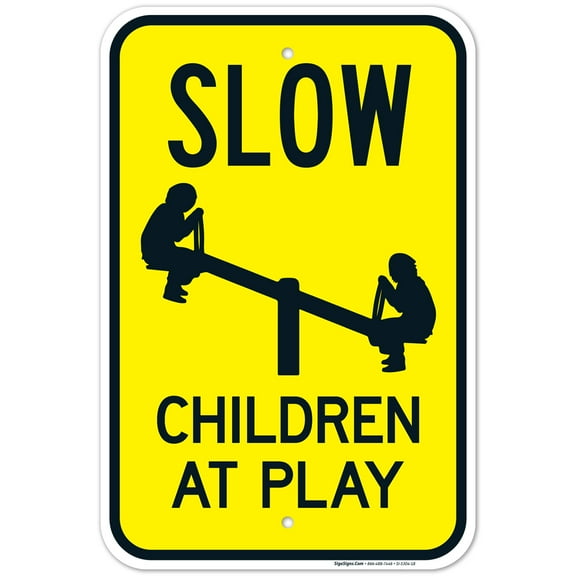 Slow Children At Play Sign With Kids In Swing Sign, Traffic Sign, 12x18 Aluminum