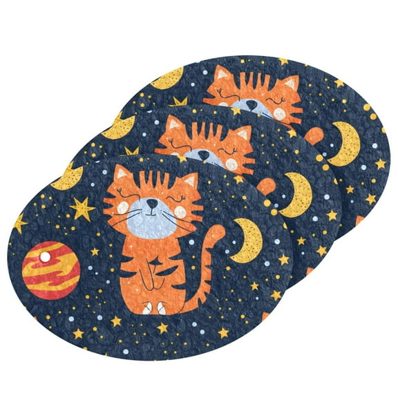 Cute Tigers Stars 3 Pack Dish Sponges Bulk Natural Sponges Compressed Sponges Non-Scratch for Kitchen Cleaning Dishes