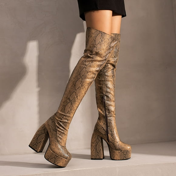 Amzcrzy Over The Knee Boots for Women Patchwork Serpentine Platform High Heel Winter Ladies Over The Knee Boots Thigh High Boots Women's Boots Knee High Boots Women Boots for Women