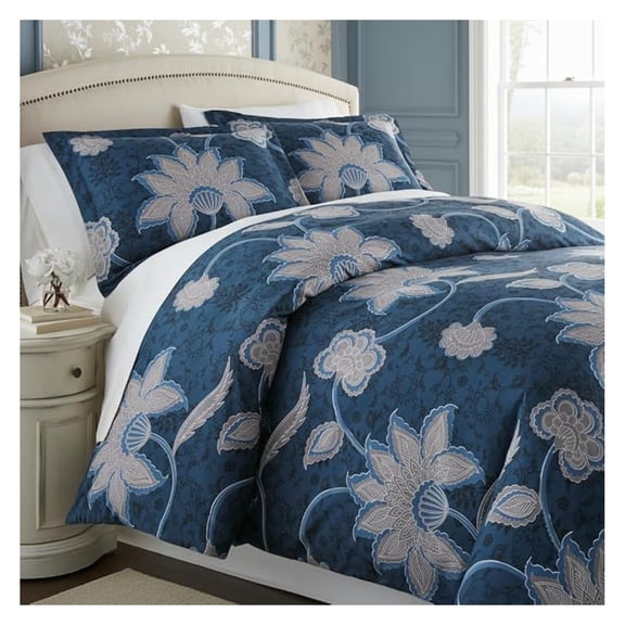 Grand Floral Collection - Twin XL Comforter Set, Dorm Premium Bedding, All-Season Down Lightweight, Oversized 2-Piece Soft Comforter Set, Twin/XL, Blue